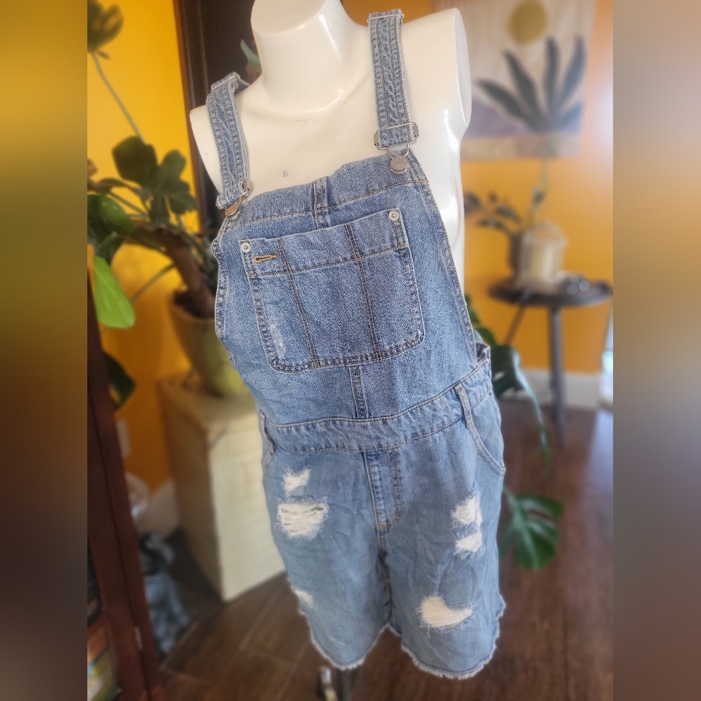GAP Denim Distressed Overall Shorts